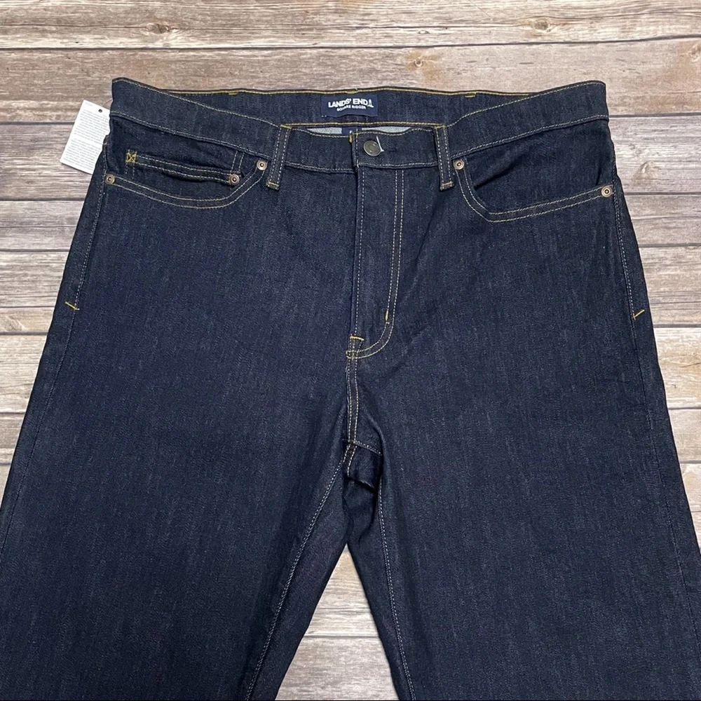 Lands End Dark Wash Mens Traditional Fit Square Rigger Jeans NWT 36 Tapered